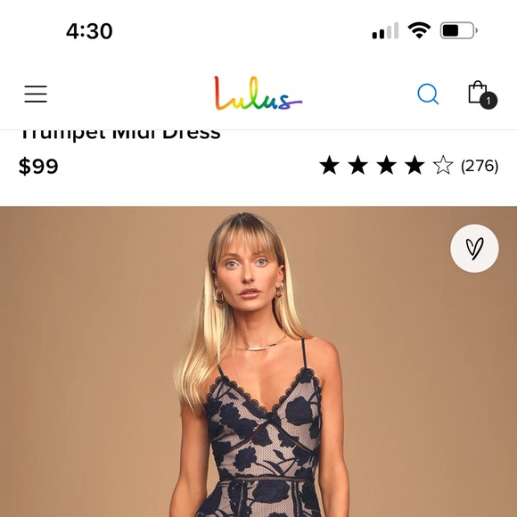 Lulus Alluring Dream Navy Blue Floral Mesh Lace Trumpet Midi Dress Wedding Guest - Picture 7 of 9